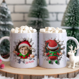 Caneca De Café Cute Custom Kids Face Photo Funny Elf Christmas