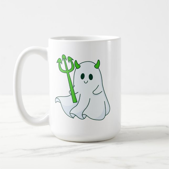 Caneca De Café Cute Devil Ghost with Green Trident (Esquerda)