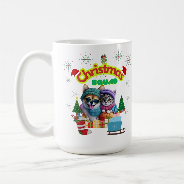 Caneca De Café Cute dog and cat Christmas squad design  (Esquerda)