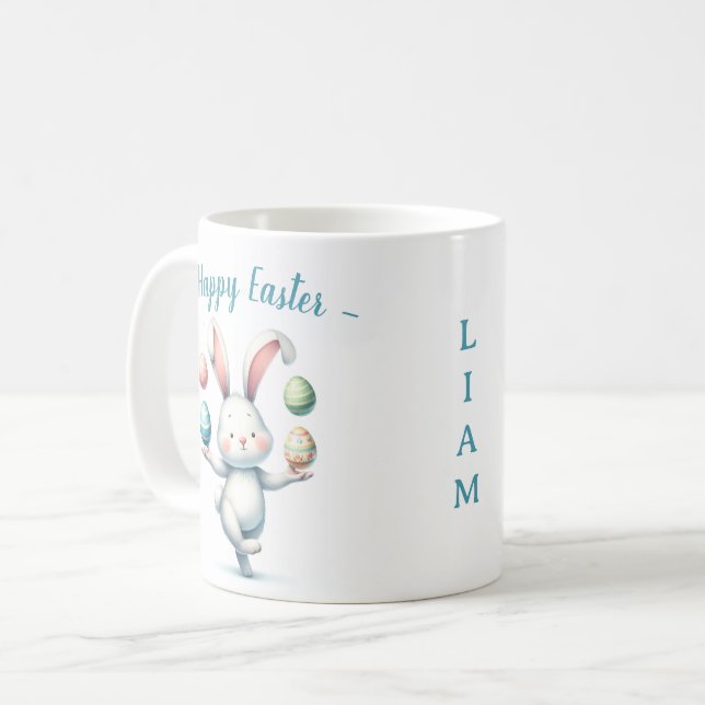 Caneca De Café Cute Easter Bunny Juggling Eggs Personalized Kids  (Frente Esquerda)