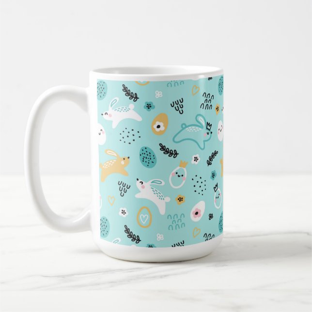 Caneca De Café Cute Easter Bunny Pattern Kawaii Rabbits Eggs  (Esquerda)