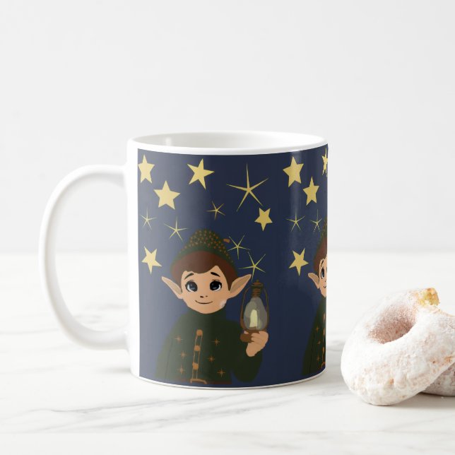 Caneca De Café Cute Elf Watcher Starry Night Christmas Mug (Com Donut)