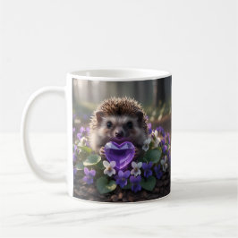 Caneca De Café Cute February Hedgehog with Amethyst Heart