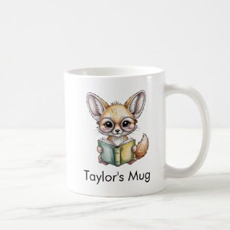 Caneca De Café Cute Fennec Fox Reading a Book Custom
