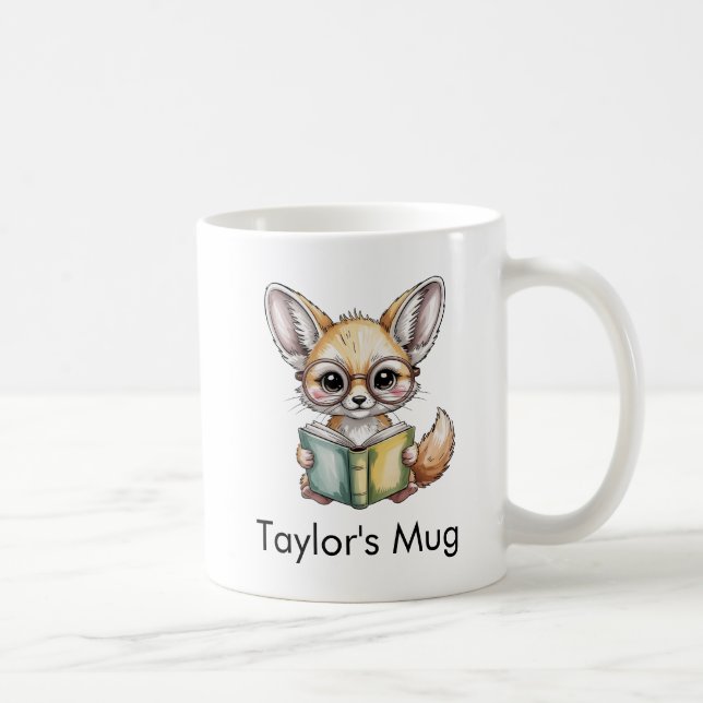 Caneca De Café Cute Fennec Fox Reading a Book Custom (Direita)