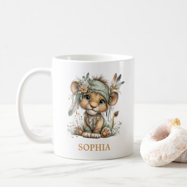Caneca De Café Cute Floral Baby Lion Wild One 1st Birthday (Com Donut)