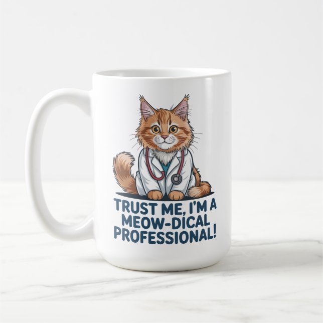 Caneca De Café Cute Funny Cat Medical Pun Illustration (Esquerda)