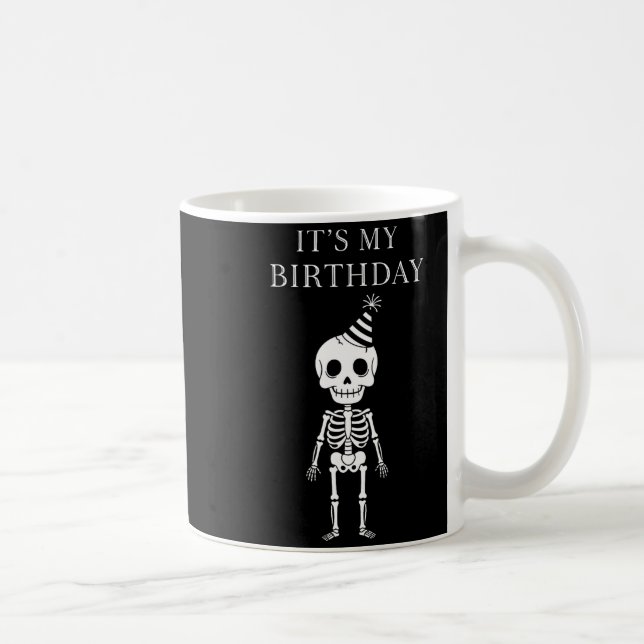 Caneca De Café Cute Funny Kawaii Skeleton Birthday Skull Happy Wo (Direita)