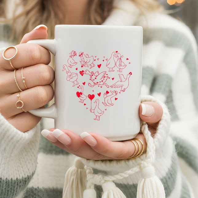 Caneca De Café Cute & Funny Valentine Ganso Coração (Criador carregado)