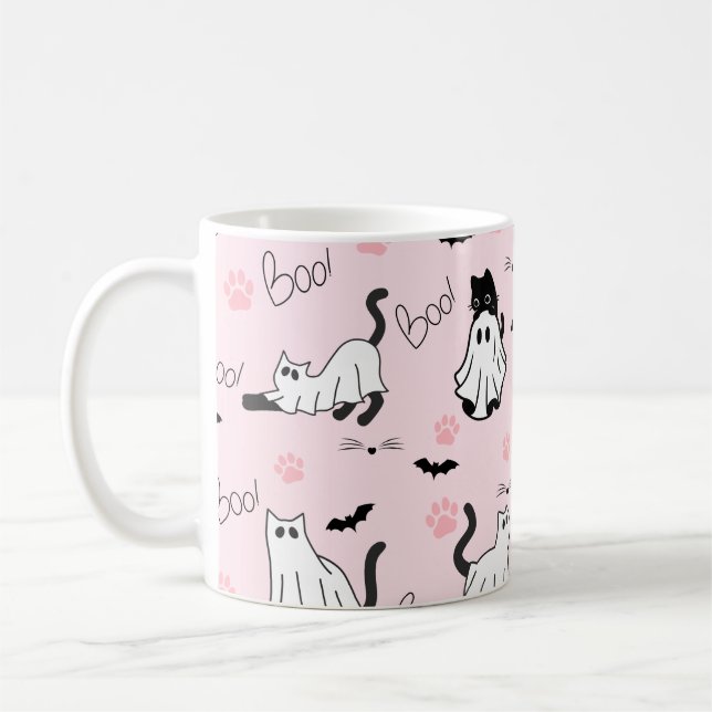 Caneca De Café Cute Ghost Cats Halloween (Esquerda)
