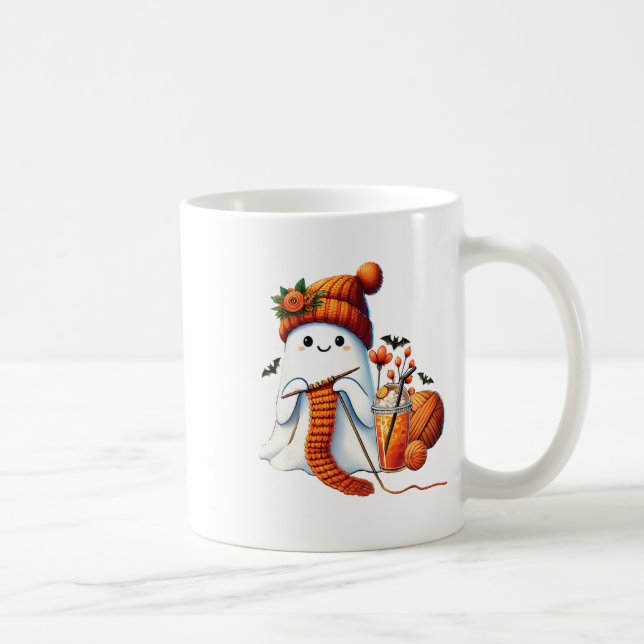 Caneca De Café Cute Ghost Crochet Knitting Amante Café de Hallowe (Direita)