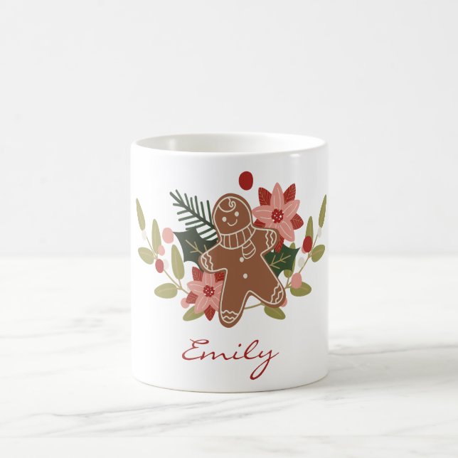 Caneca De Café Cute Gingerbread Floral Personalized Christmas  (Centro)