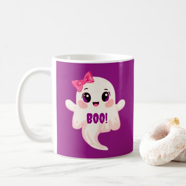 Caneca De Café Cute girly Boo! Ghost (Com Donut)