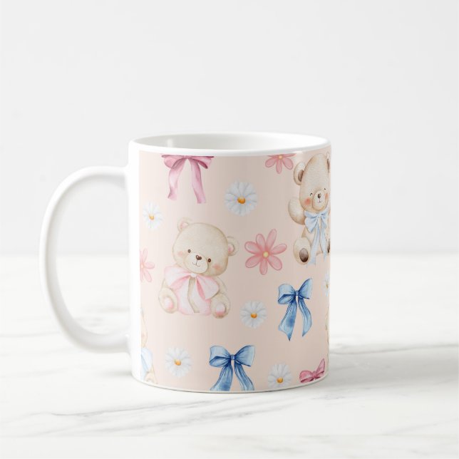 Caneca De Café Cute Girly Bow Teddy Bears Seamless Pattern (Esquerda)