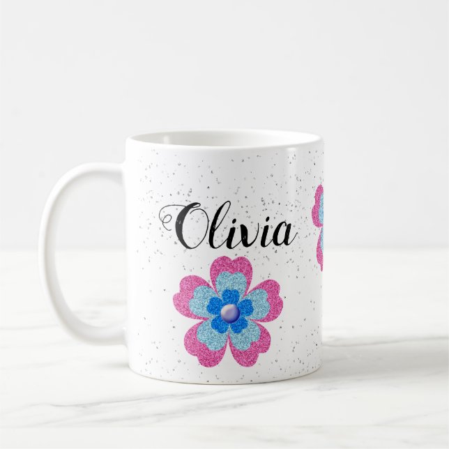 Caneca De Café Cute glitter floral blooming garden (Esquerda)