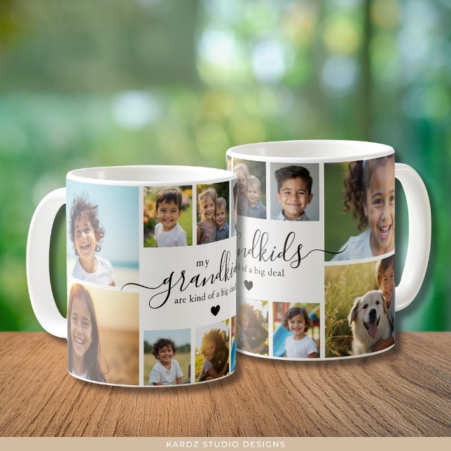Caneca De Café Cute Grandchildren Photo Collage for Grandmother (Front and back of mug shown in 11-oz size. Personalize it with 10 grandkids pictures.)