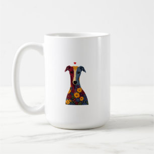 Caneca De Café Cute Greyhound Whippet Retrato Floral Coração Verm
