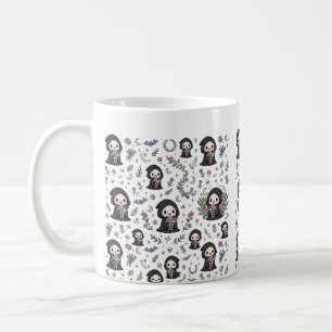 Caneca De Café Cute Grim Reaper Flores Arte de Halloween