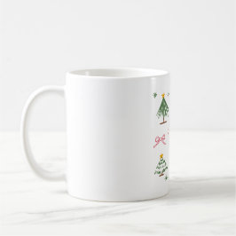 Caneca De Café Cute Hand Drawn Christmas Trees and Bows Pattern
