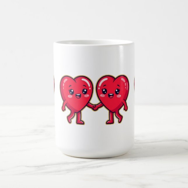 Caneca De Café Cute Heart Characters Holding Hands (Centro)