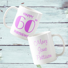 Caneca De Café Cute Hot Pink 60th Birthday Name