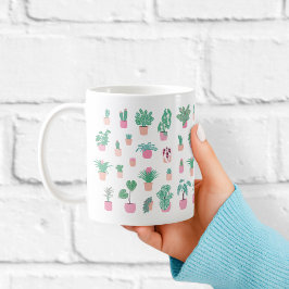 Caneca De Café Cute Houseplant Pattern with Minimalist Potted Pla