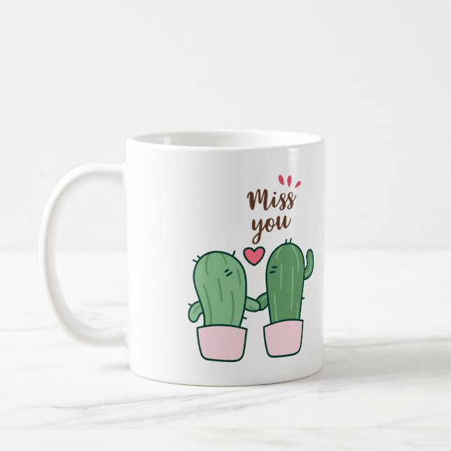 Caneca de Café Cute Hugging Cactus Miss You (Esquerda)