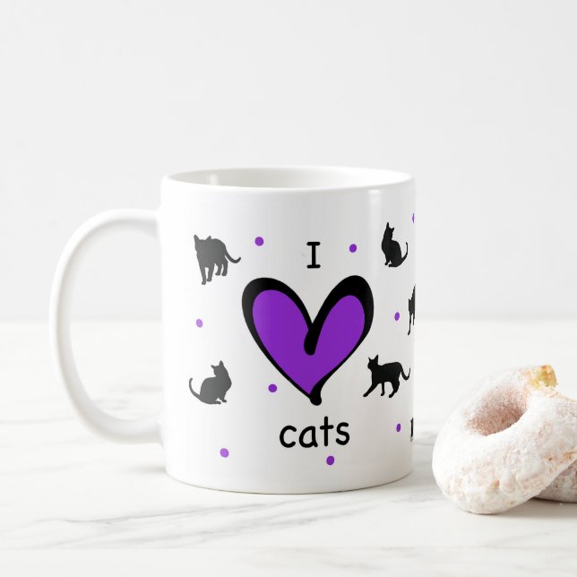 Caneca De Café Cute I Love Cats Patterch (Com Donut)