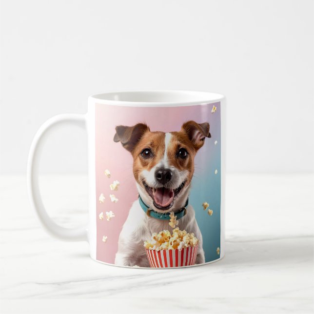 Caneca De Café Cute Jack Russell Terrier Com Pipoca (Esquerda)