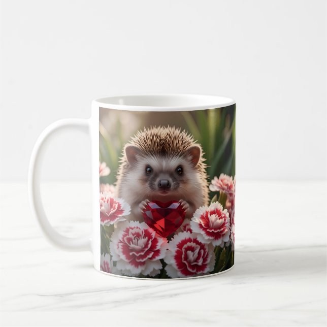 Caneca De Café Cute January Hedgehog with Garnet Heart (Esquerda)