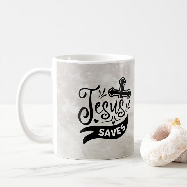 Caneca De Café Cute Jesus salva Design cristão marmoreado (Com Donut)