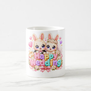 Caneca De Café Cute Kawaii Casal de Coelho de Casamento Feliz Ros