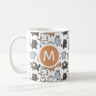 Caneca De Café Cute Kawaii Chubby Cartoon Cat Seamless Pattern Ar