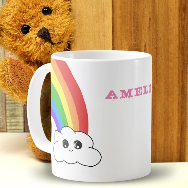Caneca De Café Cute Kawaii Cloud Rainbow Kid Nome (Criador carregado)