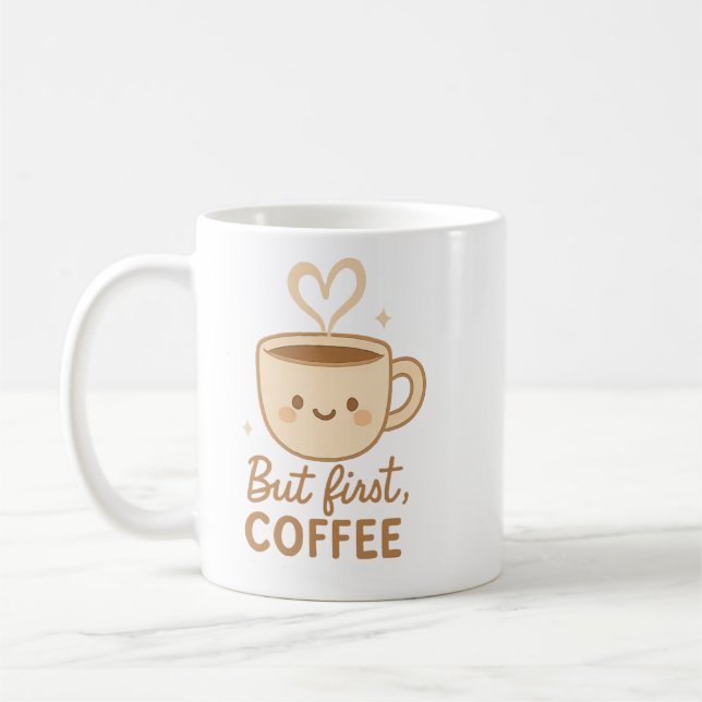 Caneca De Café Cute Kawaii Coffee Mug | But First, Coffee | Smile (Esquerda)