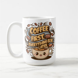 Caneca De Café Cute Kawaii Coffee Mug – “Coffee First, Everything