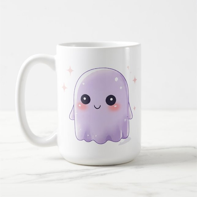 Caneca De Café Cute Kawaii Ghost Coffee Mug | Cozy Halloween Cup (Esquerda)