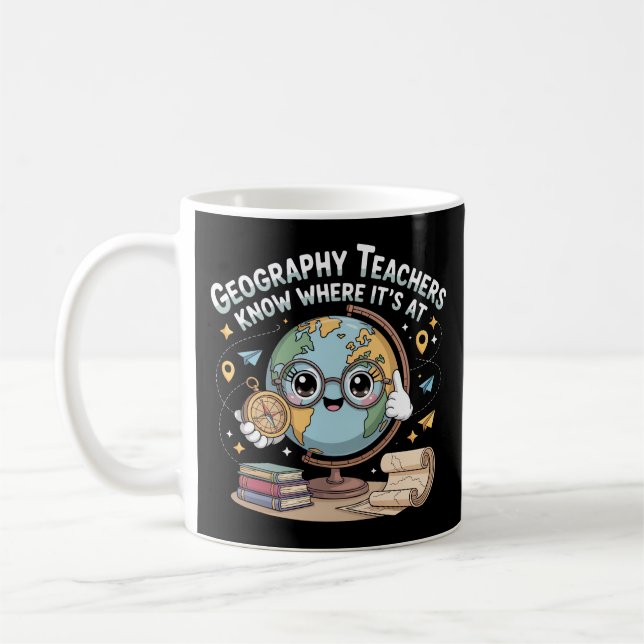 Caneca De Café Cute Kawaii Globe with Compass – Funny Geography  (Esquerda)