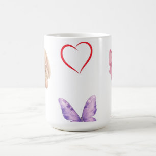 Caneca De Café Cute Kawaii Laços Borboleta Coração Coroa Bunny