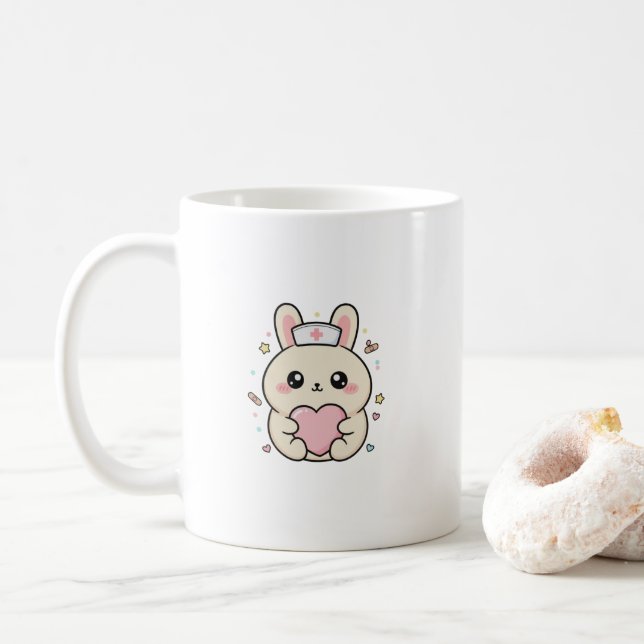 Caneca De Café Cute Kawaii Nurse Bunny Mug – Pastel Medical  (Com Donut)