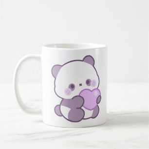 Caneca De Café Cute Kawaii Pastel Roxo Panda Coração