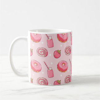Caneca De Café Cute Kawaii Pink Aesthetic Foods Seamless Pattern