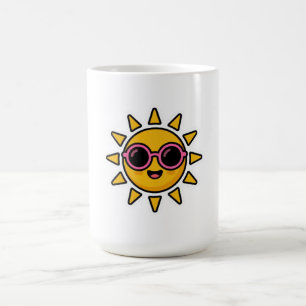 Caneca De Café Cute Kawaii Sol Retro Usando Óculos de Sol Rosa Ve