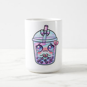 Caneca De Café Cute Kawaii Triste Boba Milk Tea Chorando com Cora