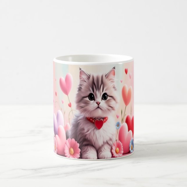 Caneca De Café Cute kitten hearts flowers (Centro)