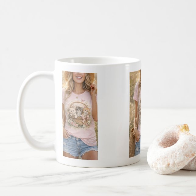 Caneca De Café Cute Kittens Floral Graphic Girls  Mug (Com Donut)