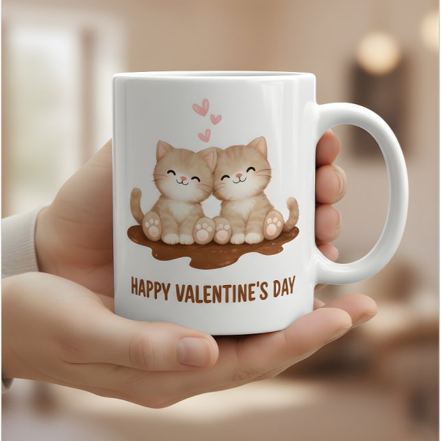 Caneca De Café Cute Kittens Happy Valentine's Day Mug Cat Lover (Criador carregado)