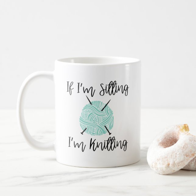 Caneca De Café Cute Knitter Mug, se estou sentada, estou tricotan (Com Donut)