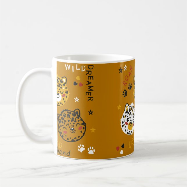 Caneca De Café Cute Leopard Cat Face Drawing. Little Funny Cheeta (Esquerda)