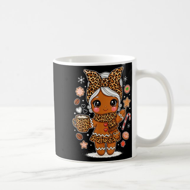 Caneca De Café Cute Leopard Gingerbread Girl Coquette Bow Holiday (Direita)